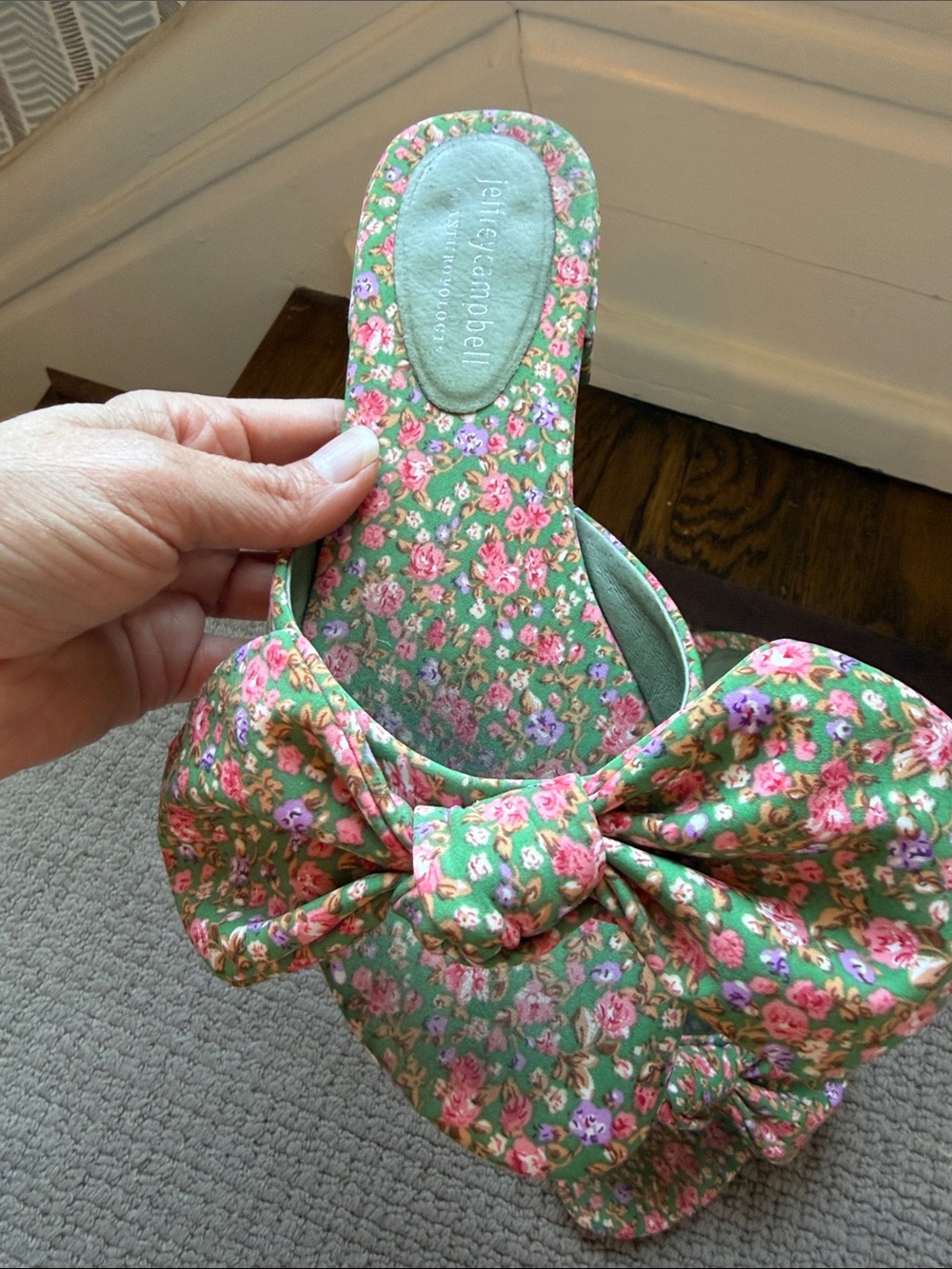Jeffrey Campbell Floral Bow Slides in Green and Pink - Picture 3 of 5